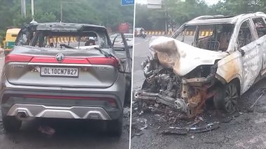 Moving MG Hector SUV Catches Fire on Dhaula Kuan Flyover in Delhi; No Injuries Reported
