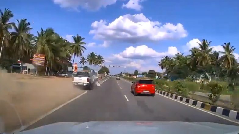 Mandya Accident Video: Woman Killed, 4 Injured After Speeding Vehicle Rams Car Near Bellur Cross