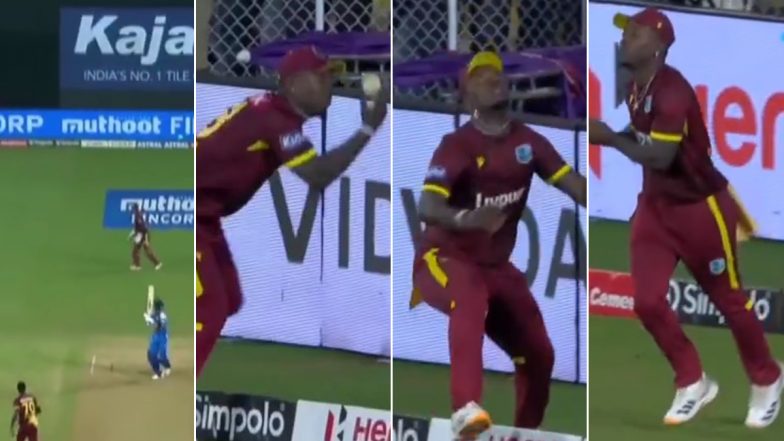 Virat Kohli Wicket Video: Sherfane Rutherford Takes Athletic Boundary Catch to Dismiss Star India Batter