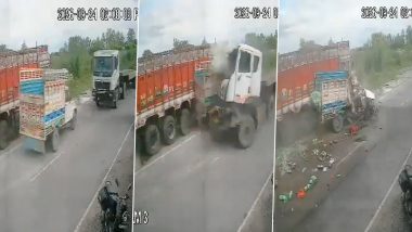 Kanpur Accident Video: 2 Drivers Killed in Head-On Collision Between Truck and Pickup