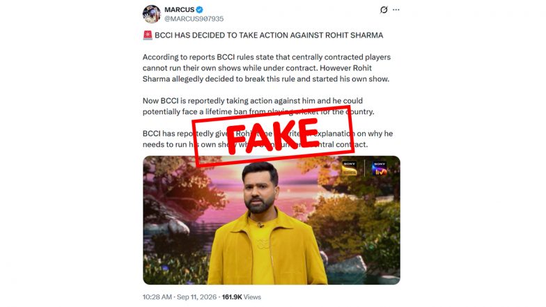 BCCI to Take Action Against Rohit Sharma Over Hosting TV Show? Fact Check Calls Claim False