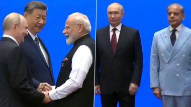 PM Narendra Modi Shakes Hands With Xi Jinping, Shares Warm Exchange With Vladimir Putin; Shehbaz Sharif Stands Quietly (Video)