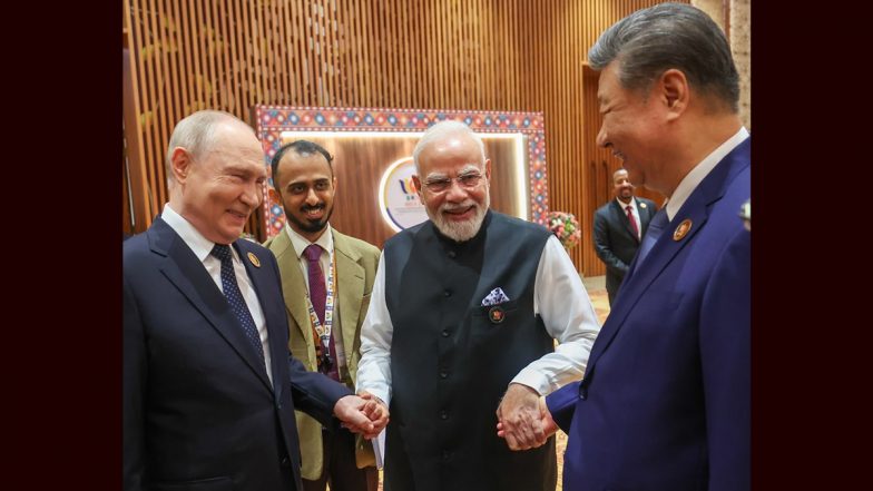 Warm Handshakes, Global Bonhomie: PM Modi Shares Moments With Vladimir Putin and Xi Jinping As 18th BRICS Summit Begins
