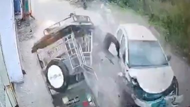 Ludhiana Accident Video: Speeding Car Rams 6 Vehicles on Bahadurke Road, 5 Injured