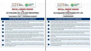 FSSAI Orders Nilgiri Oil and Allied Industries, Aquagri Processing To Recall 2 Products Over Unsafe Samples