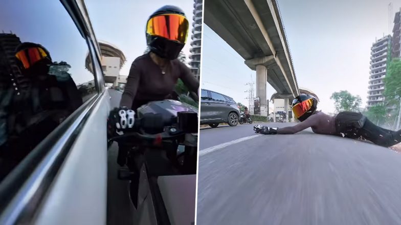 Gurugram Hit-and-Run Video: Woman Biker Chased, Hit by Car on Golf Course Road