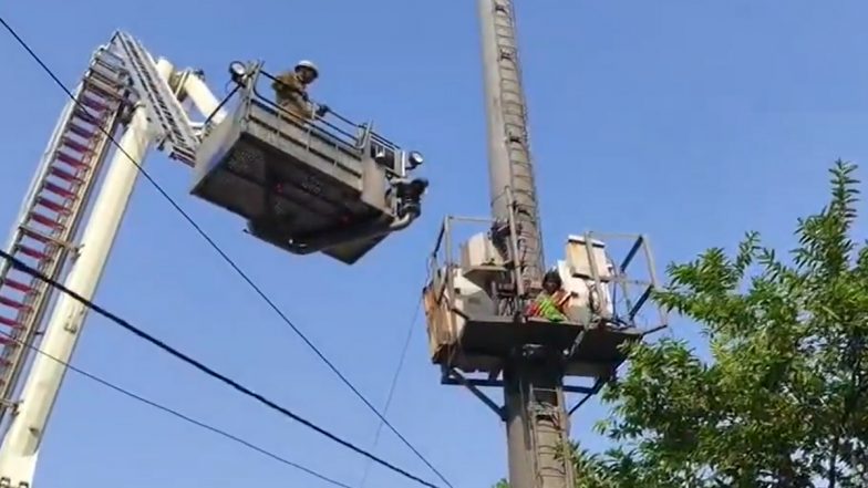 Woman Climbs Lucknow Tower Near UP CM Residence Over 1.5-Bigha Land Dispute, Rescued (Video)