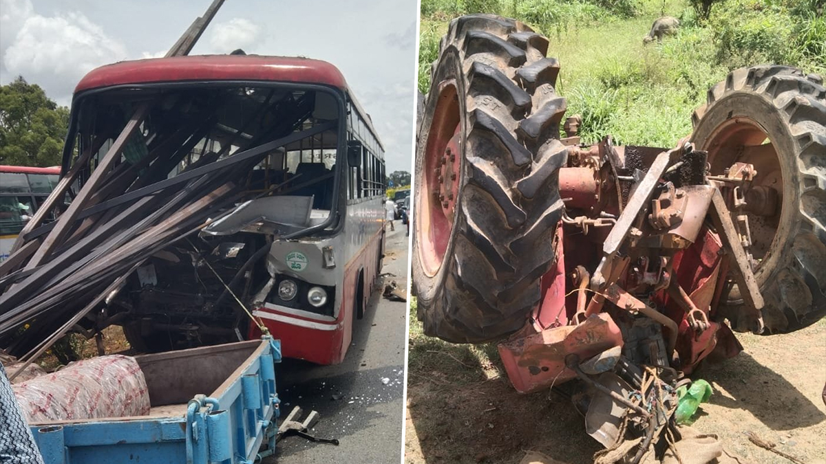 Mandya Horror: Iron Rods Pierce KSRTC Bus After Tractor Collision, Driver Killed