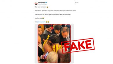 Did Iran President Masoud Pezeshkian Touch Hindu Saint&rsquo;s Feet? Viral Video Is Misleading