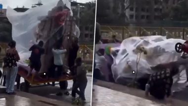 Nalasopara Ganpati Idol Accident Video: Idol Falls on Devotees During Aagman Sohala, No Injuries Reported