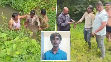 Karnataka: Man Wanted in 16 Cases Hides Inside Pond To Escape Police, Caught After Cops Jump Into Water (Video)