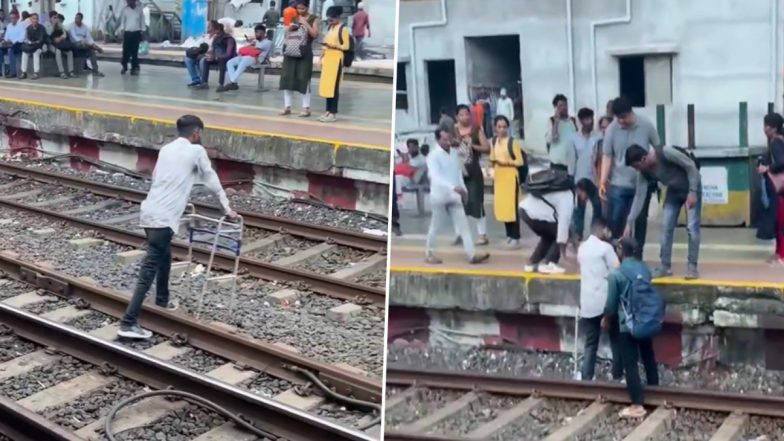 Viral Video Shows Differently-Abled Man Using Walker To Cross Railway Tracks at Ambernath Station
