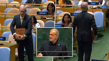 Iran &lsquo;Did Not Bend the Knee&rsquo;: President Masoud Pezeshkian Condemns USA and Israel at UNGA Amid US Walkout (Video)