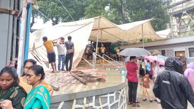 Mumbai Mount Mary Fair: Rain Shelter Collapses at Bandra Steps on Day 1, No Injuries Reported (Videos)