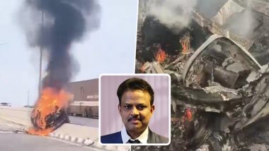 Telangana: Neurosurgeon Charred to Death After Volvo Car Hits Divider and Catches Fire in Suryapet (Video)