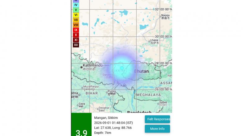India News | Sikkim: Earthquake of Magnitude 3.9 Strikes Mangan District