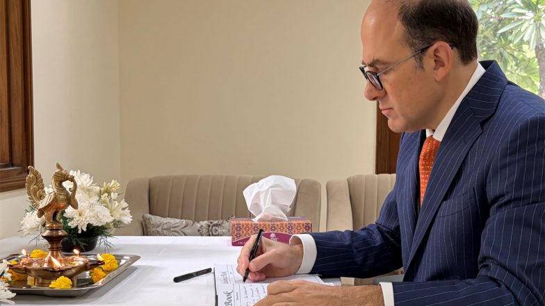 World News | Argentine Envoy Mariano Caucino Signs Book of Condolence at Nepal Embassy in India Following Devastating Floods