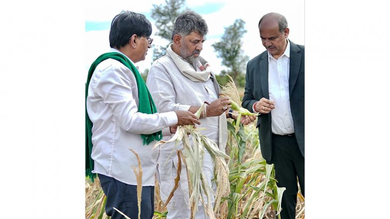 India News | Karnataka CM DK Shivakumar Inspects Drought Situation, Declares 102 Taluks Drought-hit