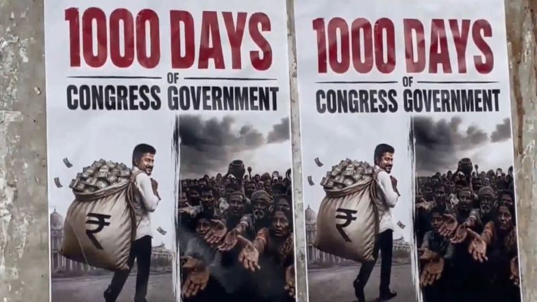 India News | Telangana BJP Puts Up Posters Against Congress as Revanth Reddy Govt Completes 1000 Days in Office