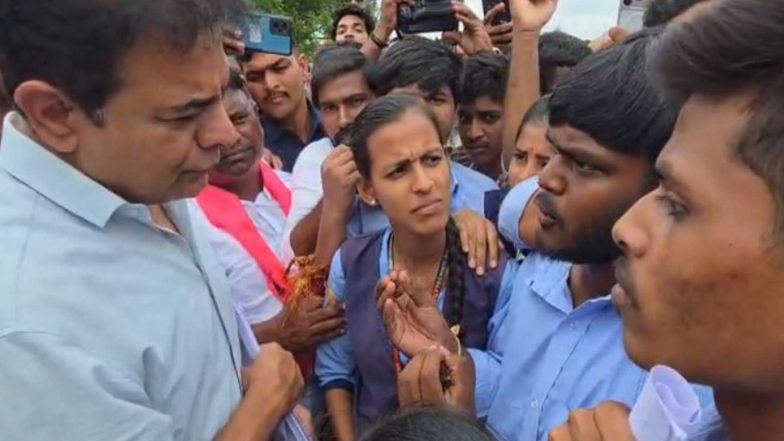 India News |  KTR Assures Polytechnic Students of Raising Their Issues in Telangana Assembly; Attends Farmers’ Protest