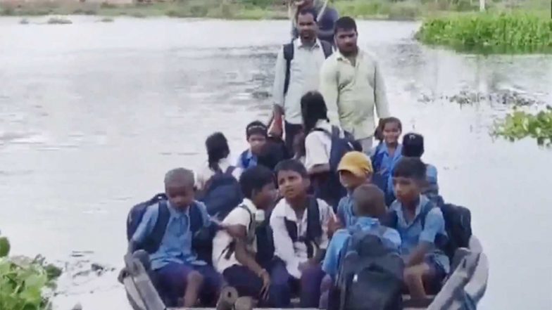 India News | Bihar Students Brave Boat Rides to School as Water Level Rises in Rivers