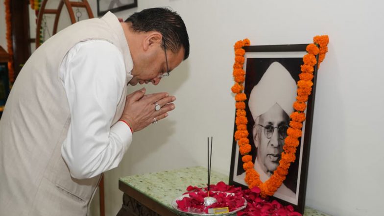 India News | Uttarakhand CM Dhami Pays Floral Tribute to Dr Sarvepalli Radhakrishnan on Teachers' Day