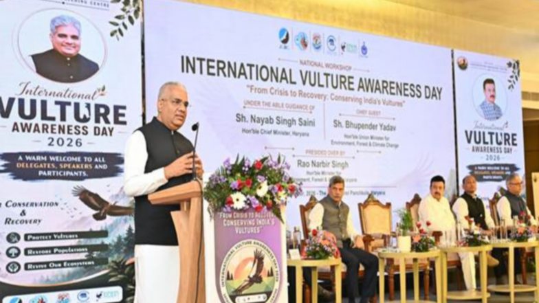 India News | Union Minister Bhupender Yadav Inaugurates National Workshop on Vulture Conservation in Haryana