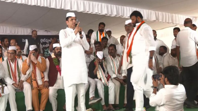 India News | Telangana Congress Holds Dharna, Demands KCR’s Resignation as MLA