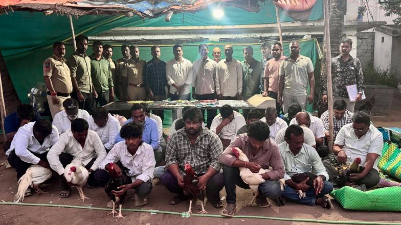India News | Hyderabad Task Force Busts Cockfighting Racket in Adibatla; 22 Arrested
