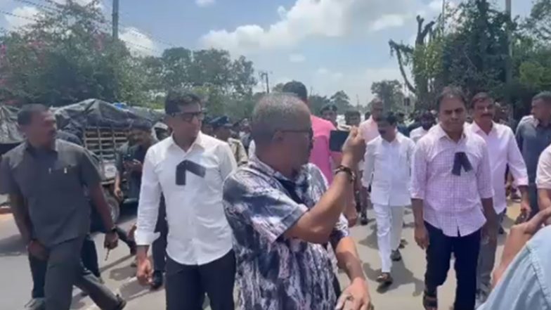 India News | Telangana: KTR, Harish Rao, BRS MLAs March on Foot Towards Erravelli After Police Stop Vehicles