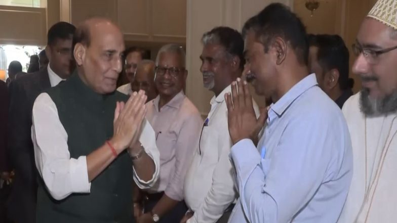 World News | Defence Minister Rajnath Singh Receives Warm Welcome from Indian Diaspora in Colombo