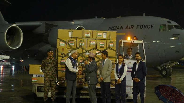 World News | 8th Flight with 35 Tonnes of Relief Supplies Arrives to Flood-hit Nepal from India