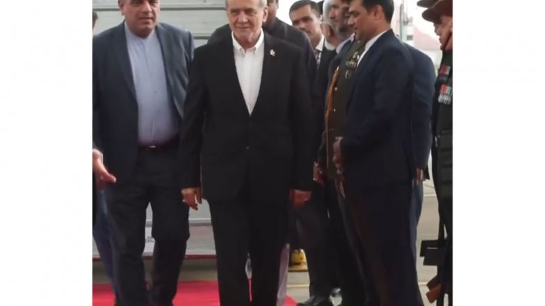 World News | Iranian President Pezeshkian Arrives in Delhi to Attend 18th BRICS Summit