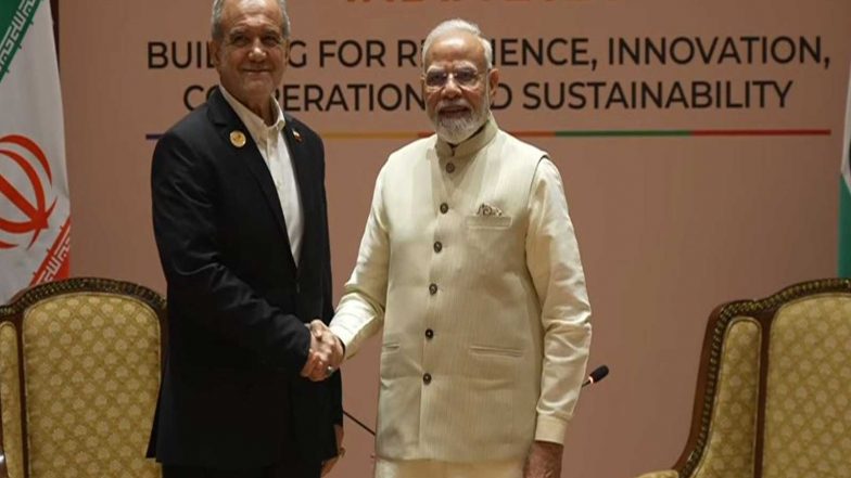World News | PM Modi Stresses Lasting Regional Peace, Freedom of Navigation in Meeting with Iran President Pezeshkian