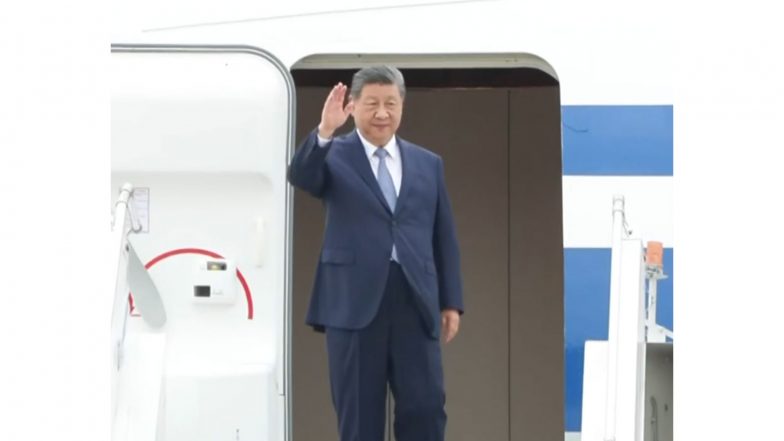 World News | Chinese President Xi Jinping Arrives in Delhi to Attend 18th BRICS Summit, to Meet PM Modi Later Today