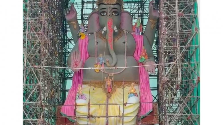 Entertainment News | Youth Association in Hyderabad Constructs 72-foot Eco-friendly Idol of Lord Ganesha Ahead of Ganesh Chaturthi