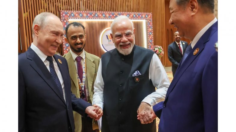 World News | Warm Handshakes, Global Bonhomie: PM Modi Shares Moments with Putin and Xi as 18th BRICS Summit Begins