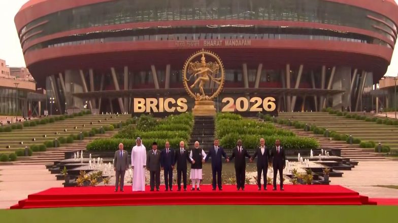 India News | BRICS Leaders Pose for Family Photo After Adoption of New Delhi Declaration 2026, Join Tree Plantation