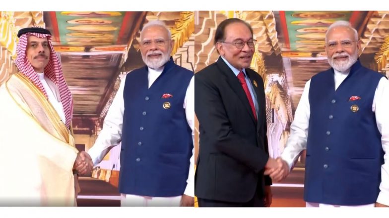 World News | BRICS Summit 2026: PM Modi Welcomes World Leaders at Bharat Mandapam Ahead of Session on Inclusive Global Growth