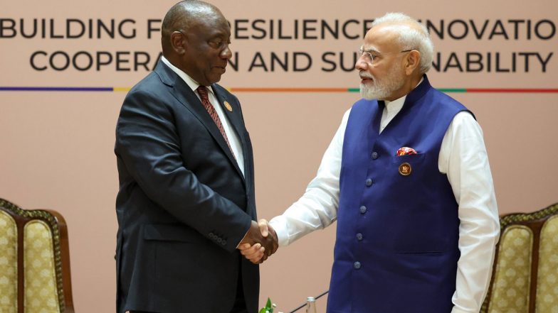 World News | PM Modi, SA President Review Ties, Discuss India-SACU Trade Pact; PM Invites Ramaphosa to Join Big Cat Alliance