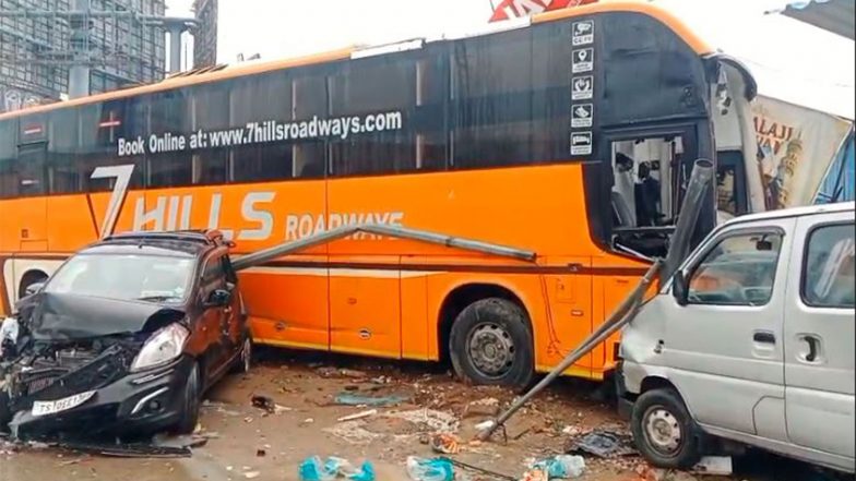 India News | Telangana: Bus Rams into Hotel in Shamshabad After Container Hits Pole; 1 Dead, Several Injured