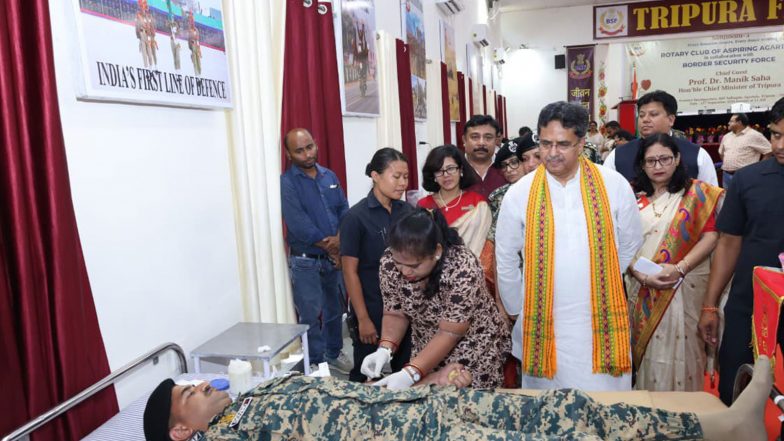 India News | Tripura CM Manik Saha Attends Blood Donation Camp on Mahanam Angan Foundation Day