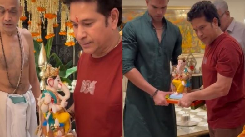 Sports News | Sachin Tendulkar Shares Glimpses of Ganpati Visarjan Celebrations