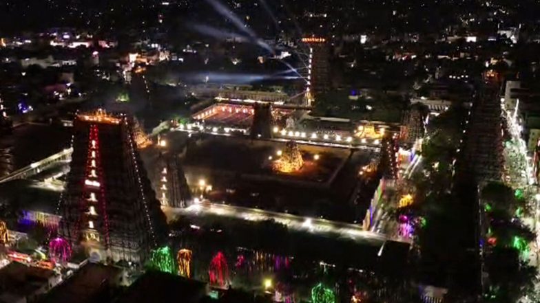 India News | Five Tonnes of Flower Garlands Adorn 12 Gopurams of Meenakshi Temple Ahead of Consecration