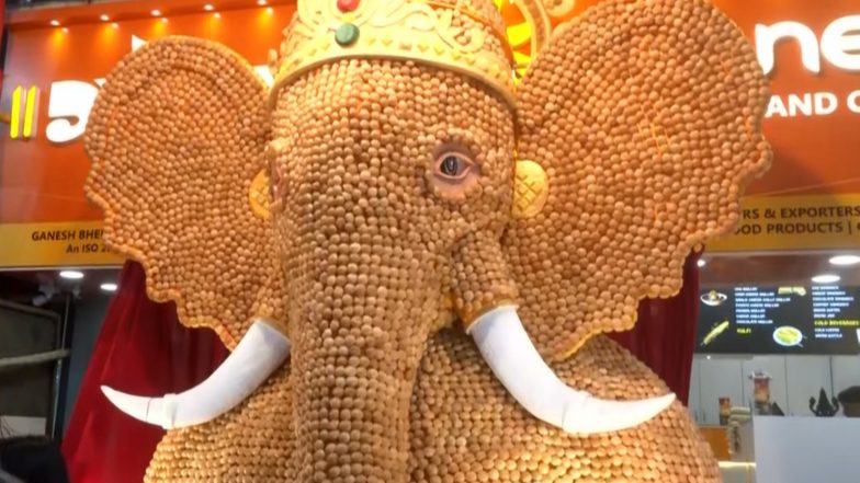 Entertainment News | Creativity at Its Peak! 13-ft Ganesha Idol Made of Pani Puri Leaves Pune Amazed