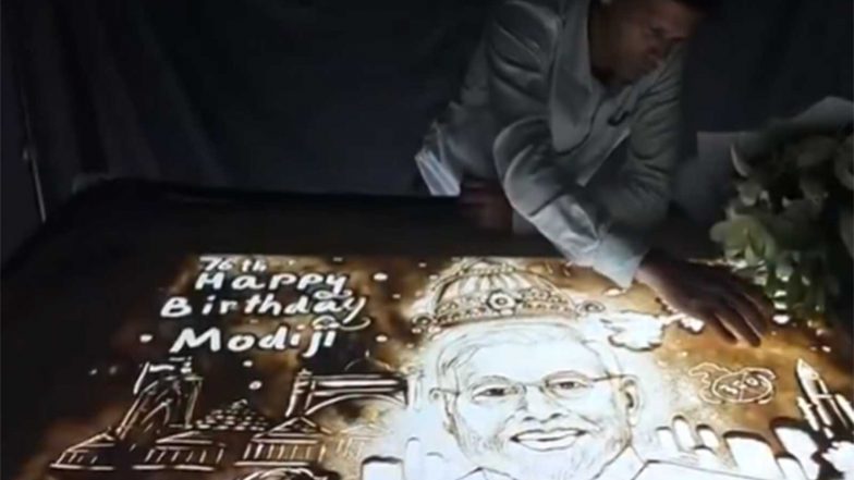 Entertainment News | PM Modi 76th Birthday: Artist Manas Kumar Sahoo Marks Occasion with Special Sand Art in Puri