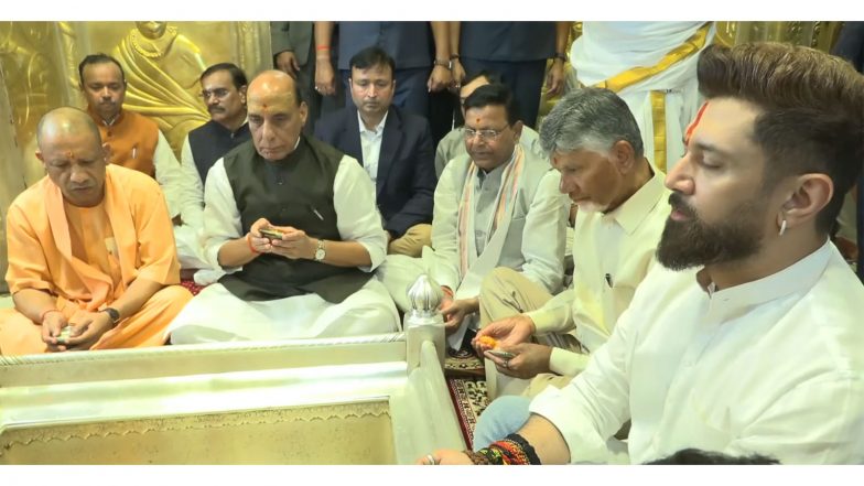 India News | We Prayed for PM Modi's Long, Healthy Life: Rajnath Singh Along with Other Top Leaders at Kashi Vishwanath
