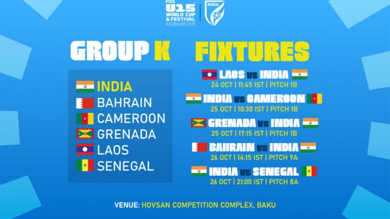 Sports News | India Drawn into Group K of the Inaugural FIFA U15 World Cup & Festival Azerbaijan 2026