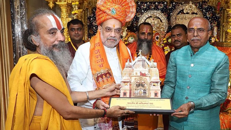 India News | Amit Shah, Gujarat CM Participates in Grand &lsquo;Maha Aarti&rsquo; at Jagannath Temple on Occasion of PM Modi's 76th Birthday