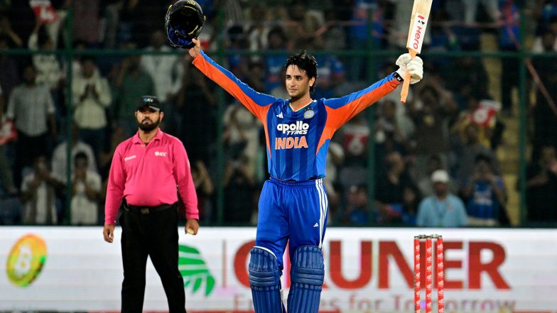 Sports News | 3rd T20I: Abhishek's Record 31-ball Century Powers India to 221/7 Against Afghanistan